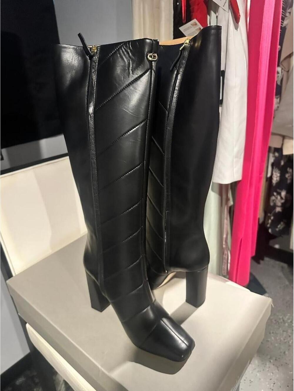 Dee Ocleppo Knee High Leather Boots Black Quilted Riding Boot EU 41 US 10 NIB - Picture 5 of 8